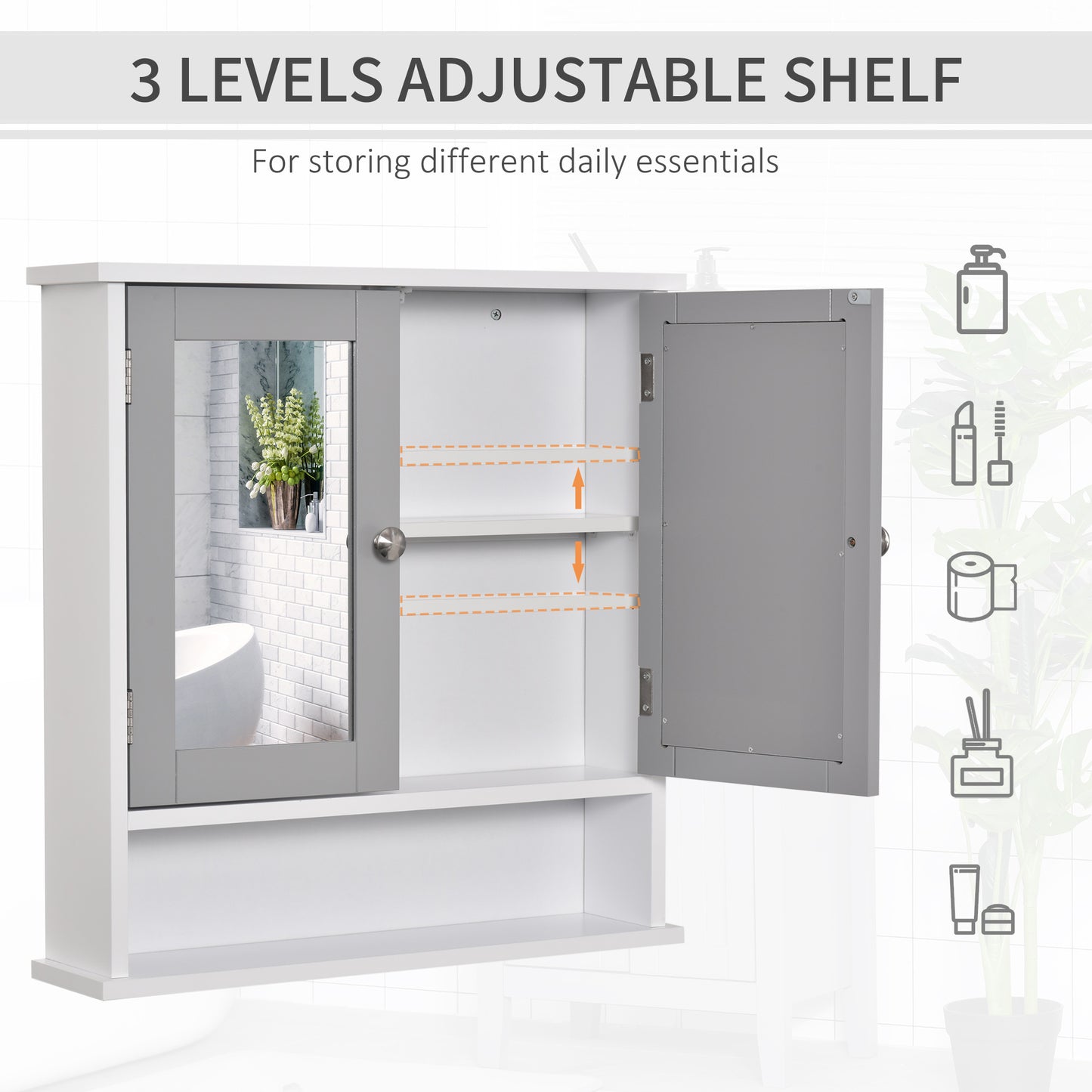 Bathroom Wall Storage Cabinet - Grey