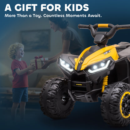 12V Ride-On Quad Bike w/ Music, Horn, for Ages 3+ Years - Yellow