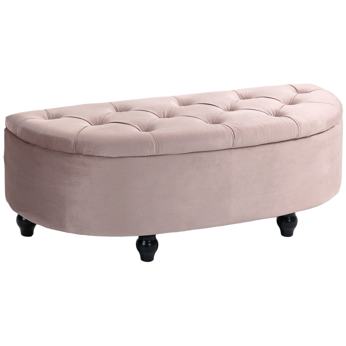 Semi-Circle Ottoman Storage Bench, Bed End Bench, Tufted Upholstered Window Seat Footrest Stool with Rubberwood Legs for Bedr