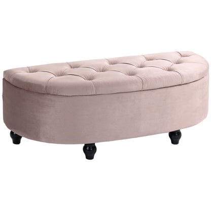 Semi-Circle Ottoman Storage Bench, Bed End Bench, Tufted Upholstered Window Seat Footrest Stool with Rubberwood Legs for Bedr