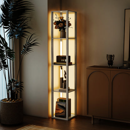 Floor Lamp with Shelves and 3 Brightness Levels - Oak