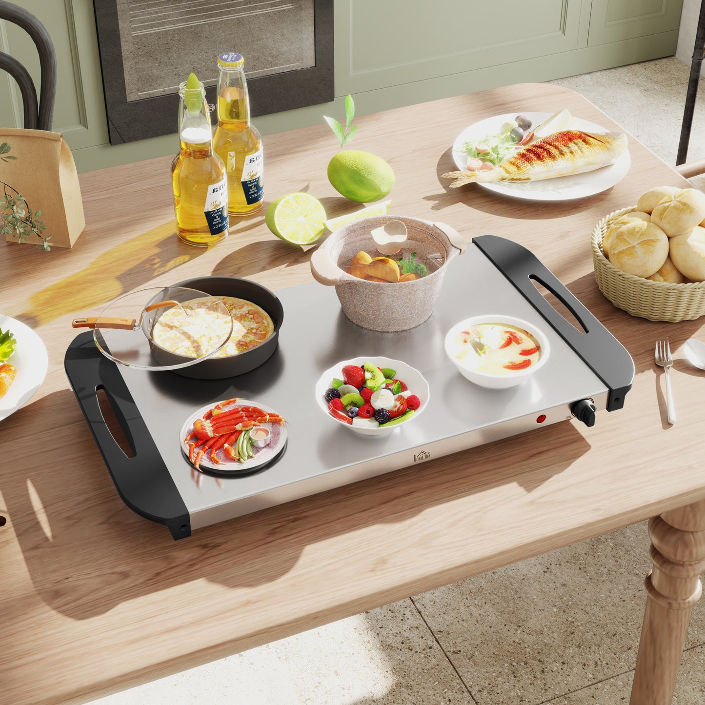 4 Tray Electric Food Warmer Buffet Server with Warming Plate, Cool Touch Handles, Adjustable Temperature, 300W