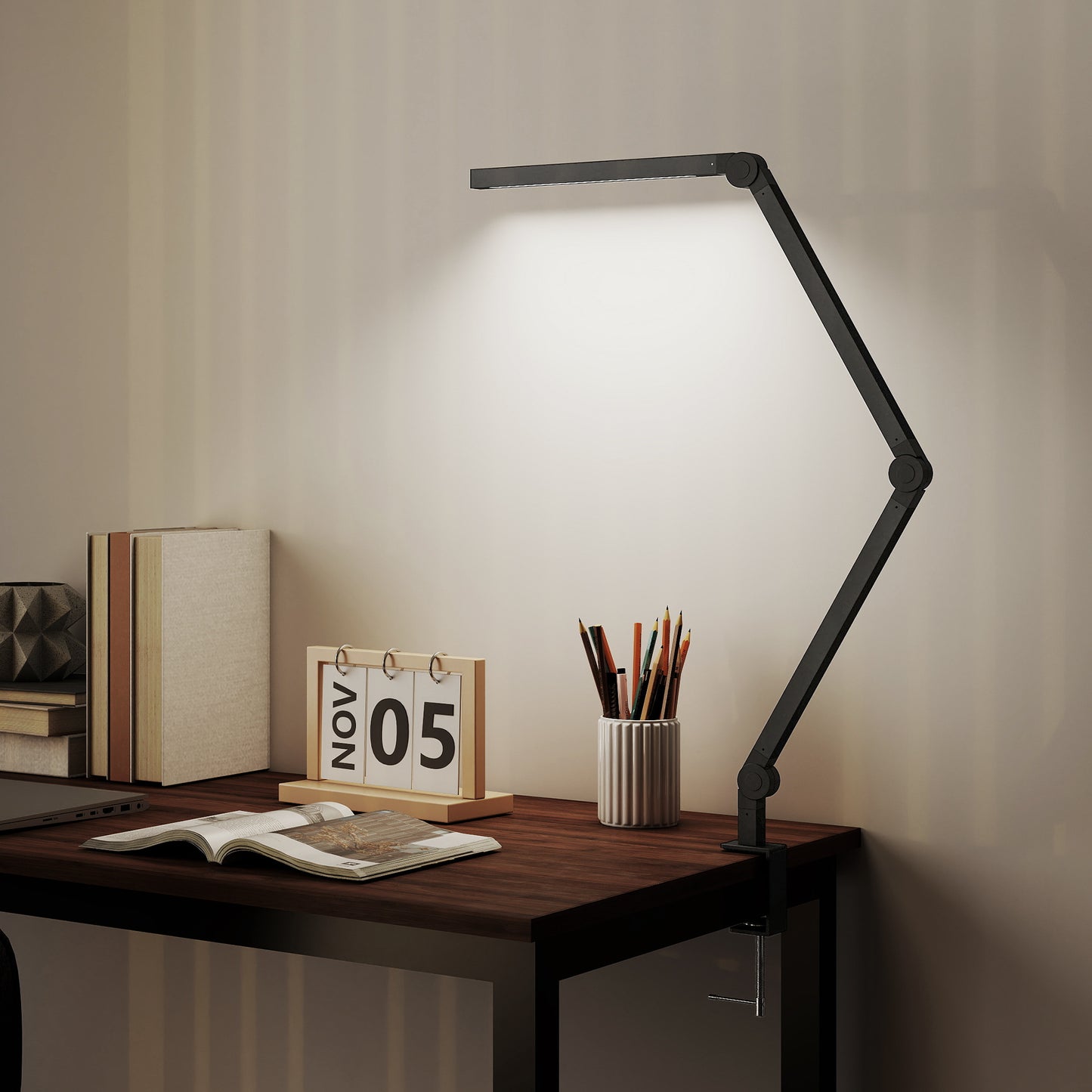 LED Desk Lamp, Dimmable Desk Light with Swing Arm and Clamp