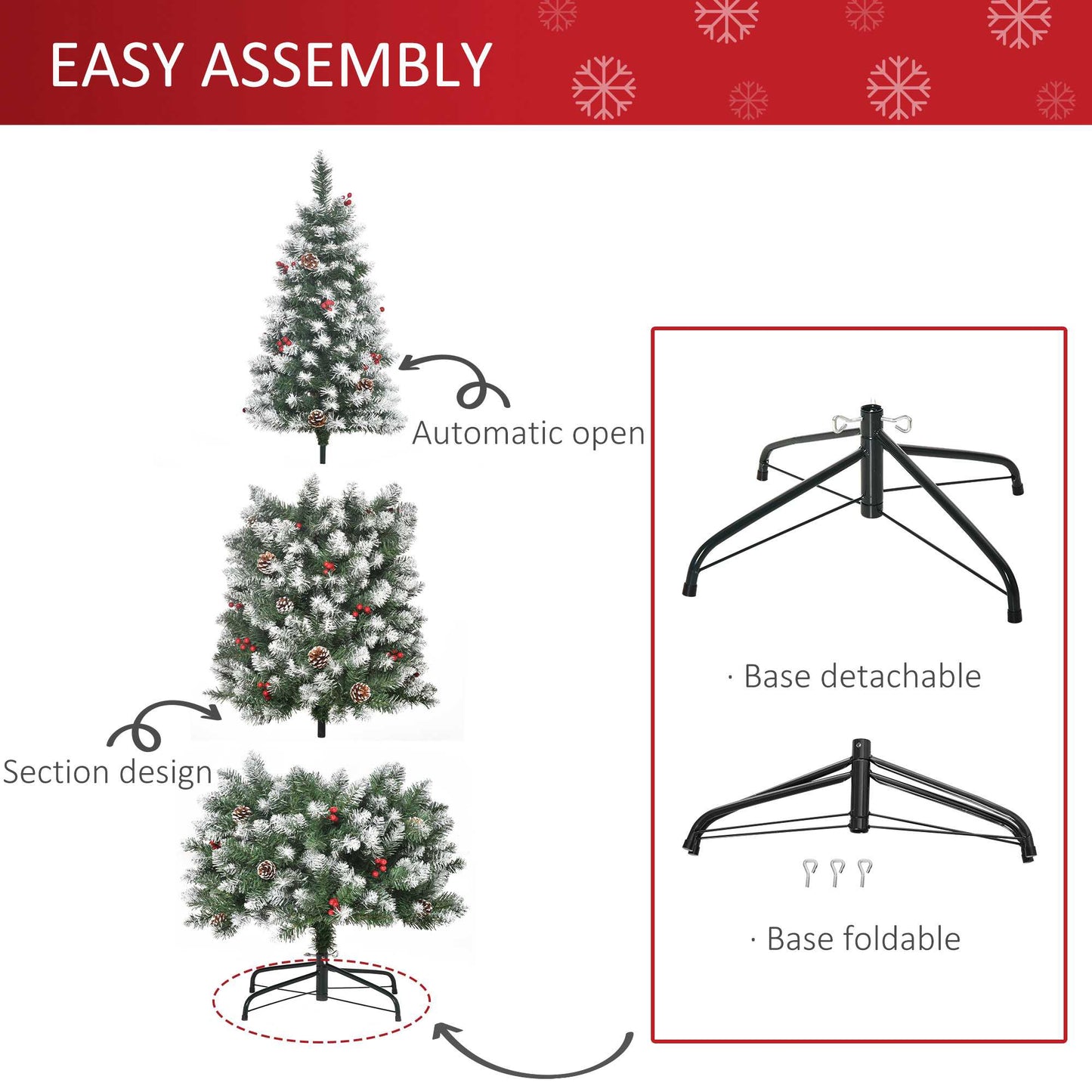 6FT Artificial Christmas Tree Xmas Pencil Tree with Red Berries and Pinecones Holiday Home Indoor Decoration with Foldable Fe