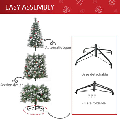 6FT Artificial Christmas Tree Xmas Pencil Tree with Red Berries and Pinecones Holiday Home Indoor Decoration with Foldable Fe