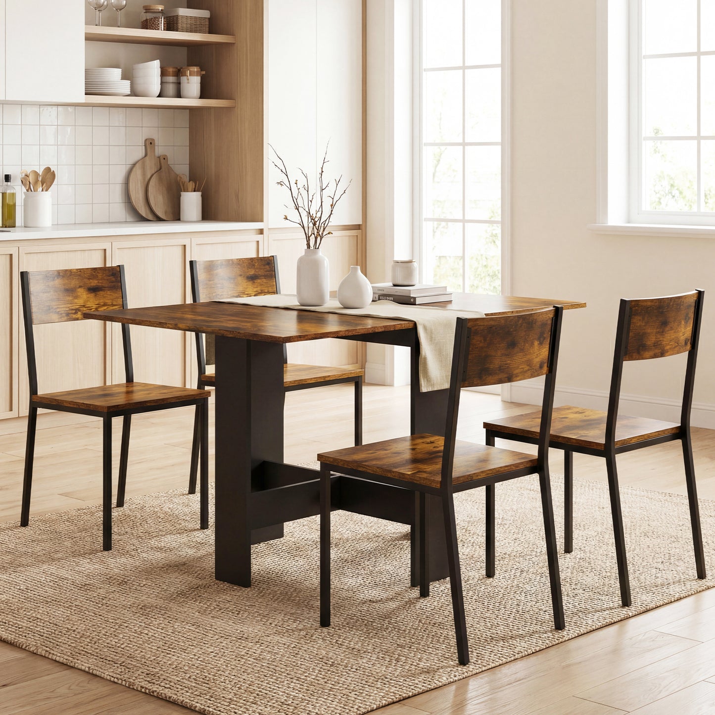 Folding Dining Table, Space-Saving Drop Leaf Kitchen Table for 4-6 People Rustic Brown
