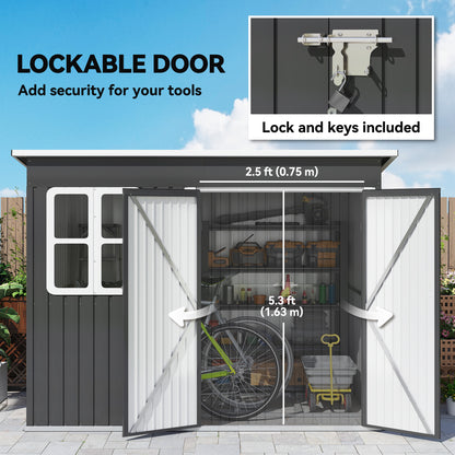 8.5 x 6ft Storage Shed Galvanised Steel Garden Shed, Metal Shed with Foundation Kit, Window