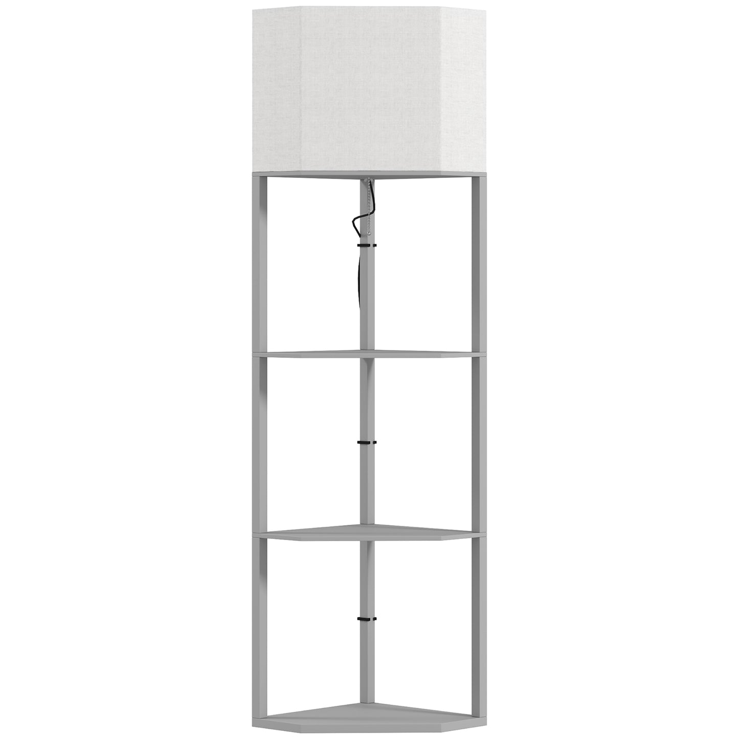 Corner Floor Lamp with Shelves, Tall Standing Lamps for Living Room, with Pull Chain Switch Bulb not Included, Grey