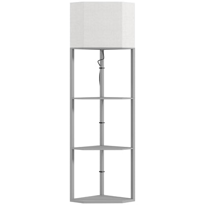Corner Floor Lamp with Shelves, Tall Standing Lamps for Living Room, with Pull Chain Switch Bulb not Included, Grey