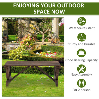Garden Rustic Wooden Bench Wheel-Shaped Legs Slatted Seat Stable Reinforced Structure Outdoor Patio Garden 2-Person Bench Sea