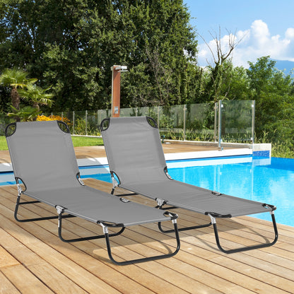 Folding Sun Loungers Set of 2, Outdoor Day Bed with 5-Position Adjustable Backrest, Portable Recliner Garden Chairs