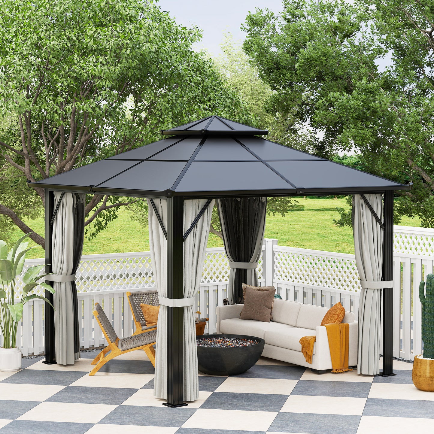 3 x 3(m) Hardtop Gazebo Canopy with UPF30+ Double Polycarbonate Roof, Aluminium Frame Garden Gazebo Permanent Pavilion