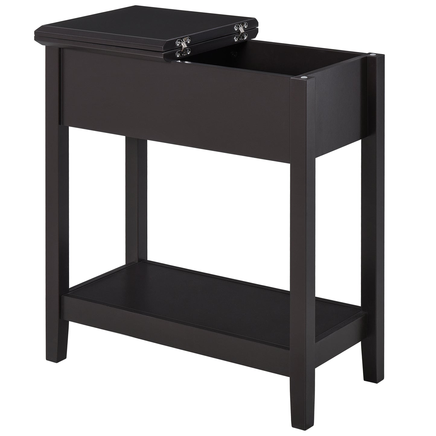 End Table, Narrow Side Table with Flip Top , Shelf, Dark Coffee