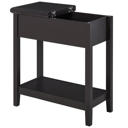 End Table, Narrow Side Table with Flip Top , Shelf, Dark Coffee
