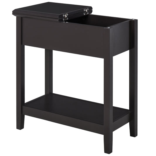 End Table, Narrow Side Table with Flip Top , Shelf, Dark Coffee