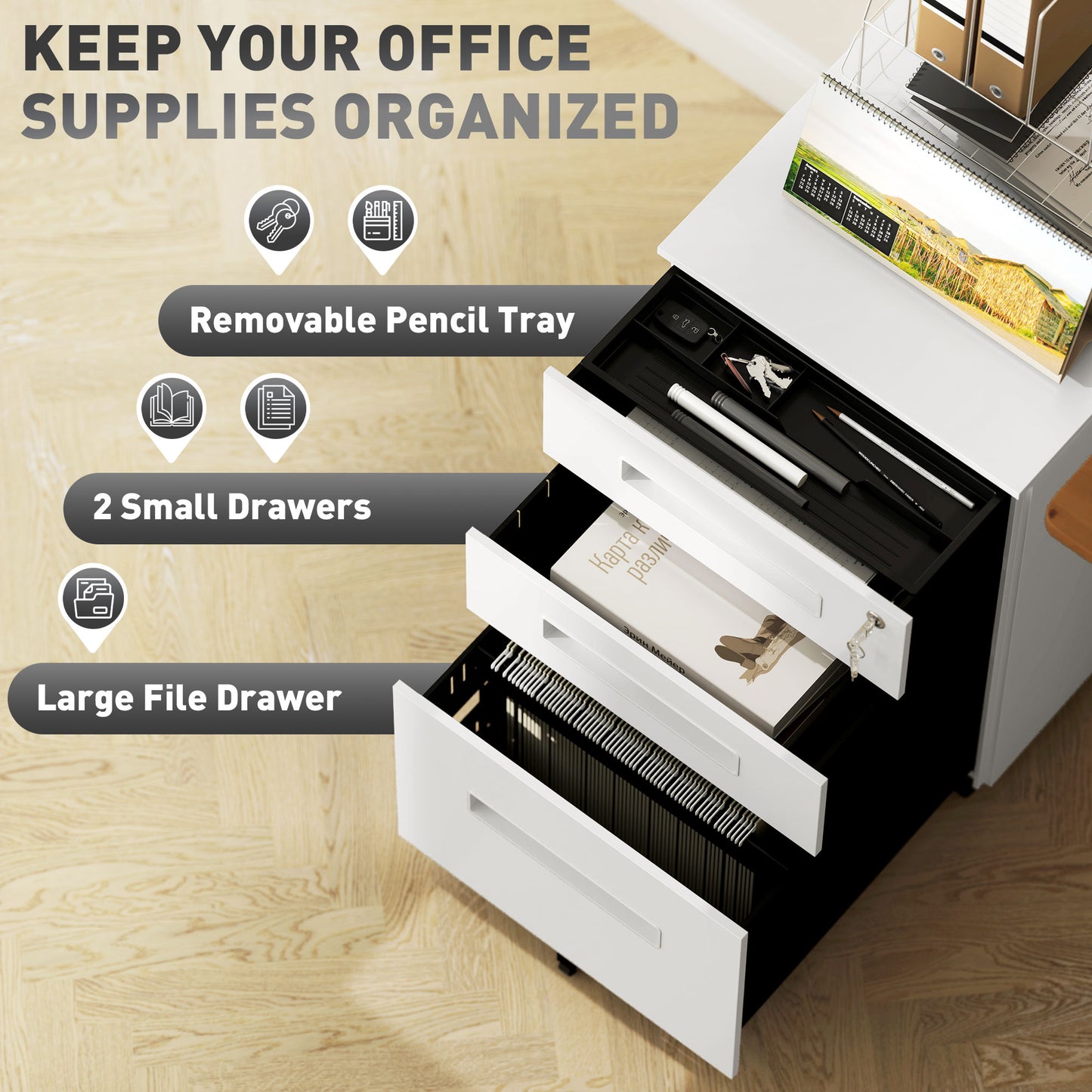 Three-Drawer Steel Filing Cabinet - White