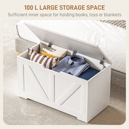 100L Home Storage Box, with Safety Hinge - White Wood-Effect
