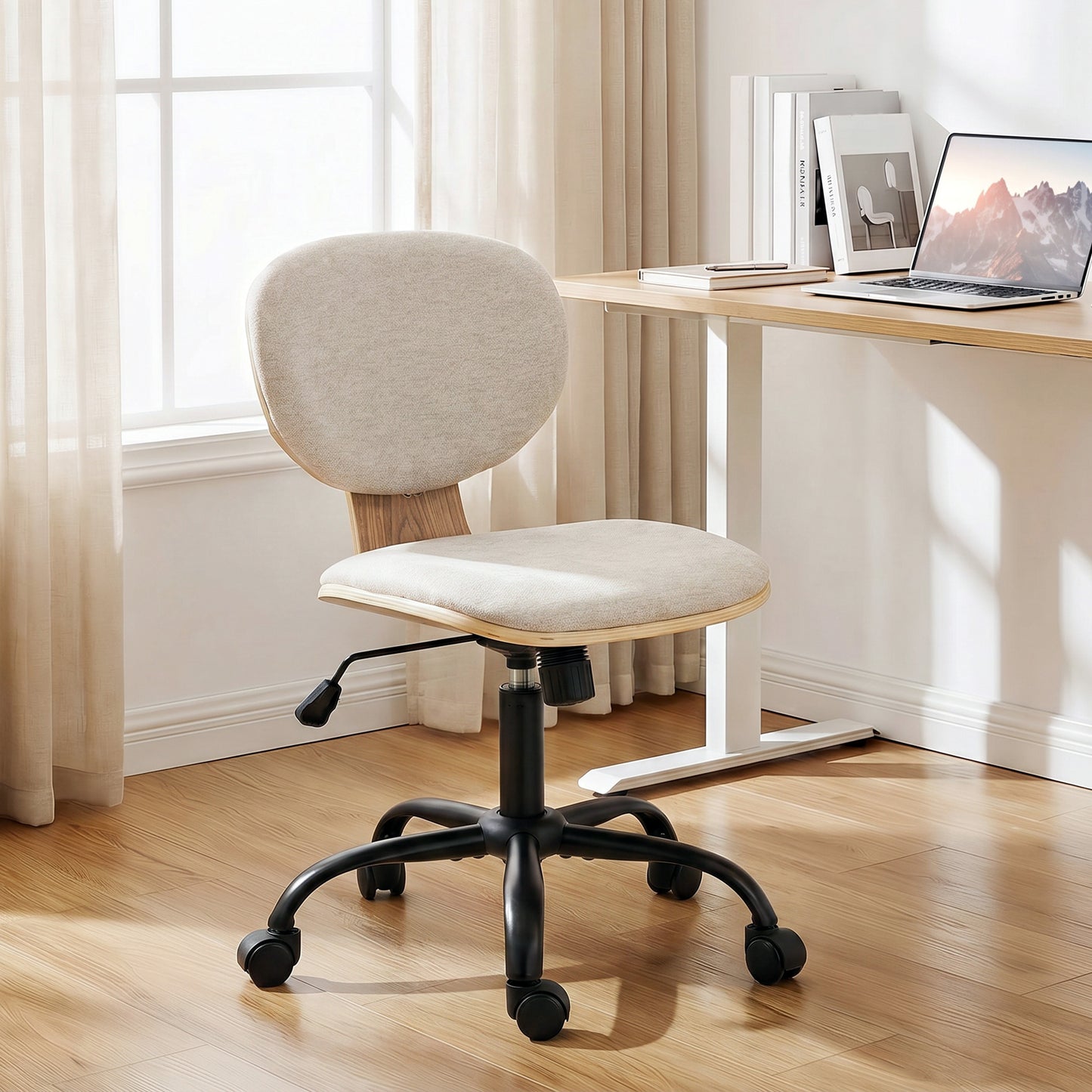 Home Office Desk Chair Rocking Function Ergonomic Swivel Chair with PU Wheels, Light Grey