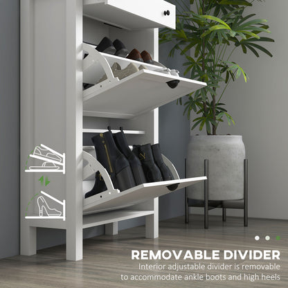 Narrow Shoe Cabinet with 2 Flip Drawers and Adjustable Shelves, White