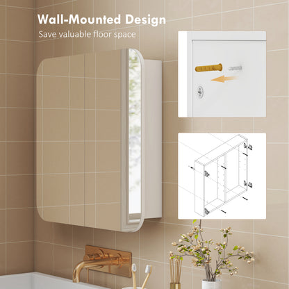 Arched Bathroom Mirror Cabinet with Adjustable Shelves - White