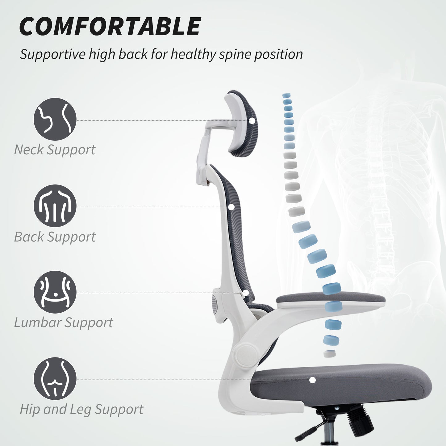 Mesh Back Office Chair, with Lumbar Support - Charcoal Grey
