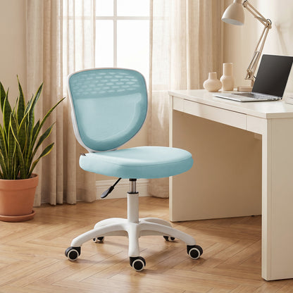 Office Chair, Armless Computer Desk Chair with Breathable Mesh, Adjustable Height, Swivel Wheels, Light Blue