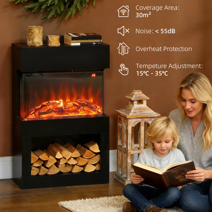 19" Electric Fireplace with Surround, 3D Flame Effect, 6 Colours & 3 Brightness Levels