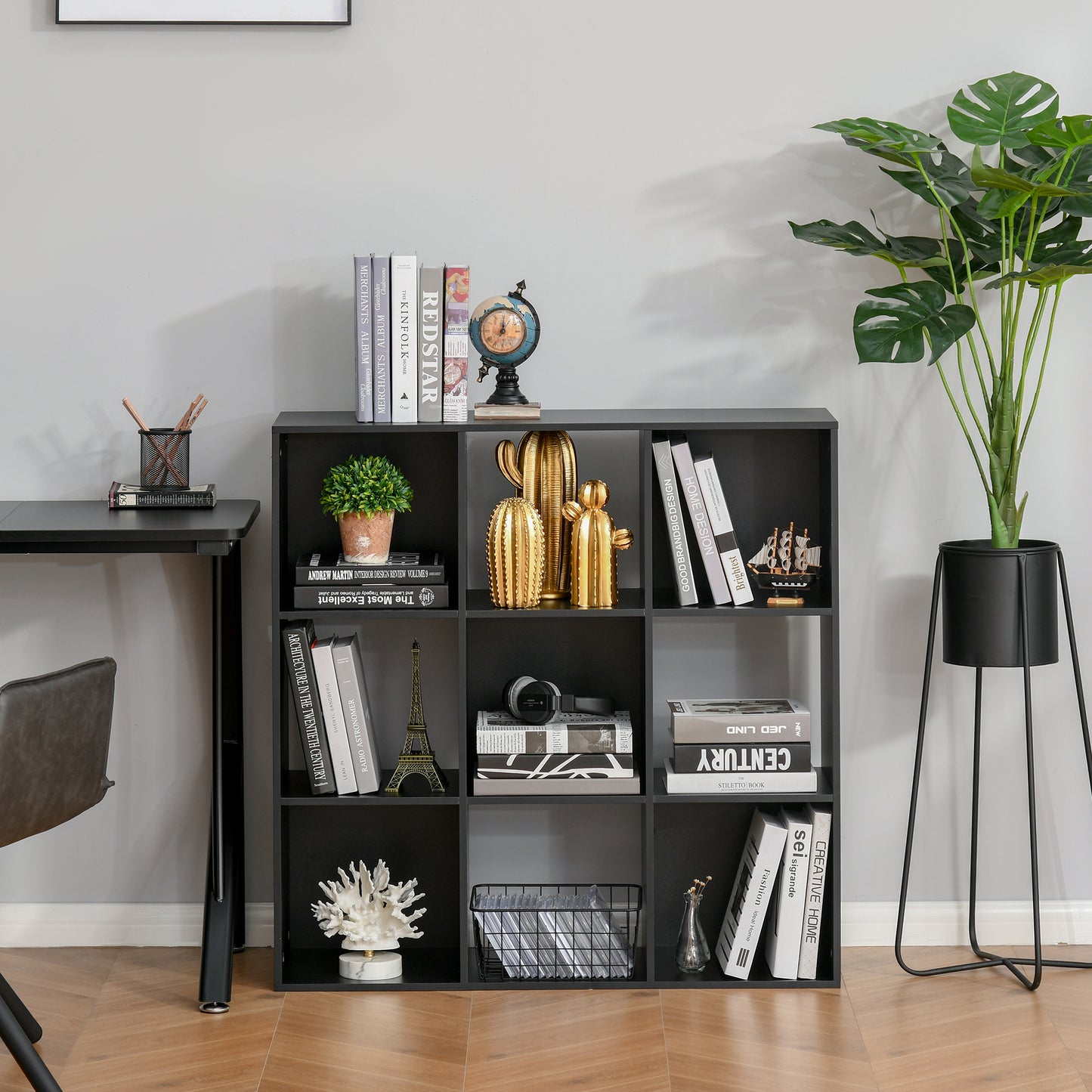 3-tier 9 Cubes Storage Unit Particle Board Cupboard Bookcase Organiser Home Office Shelves, Black