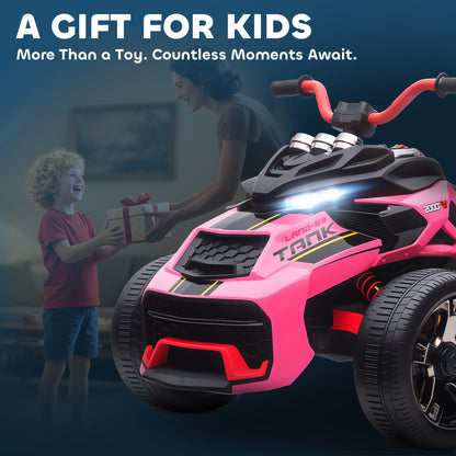 12V Kids Electric Ride On Car with 3 Wheeler, MP3 Player, Horn, 2 Speeds, LED Lights for Boys & Girls Ages 3-8, Pink