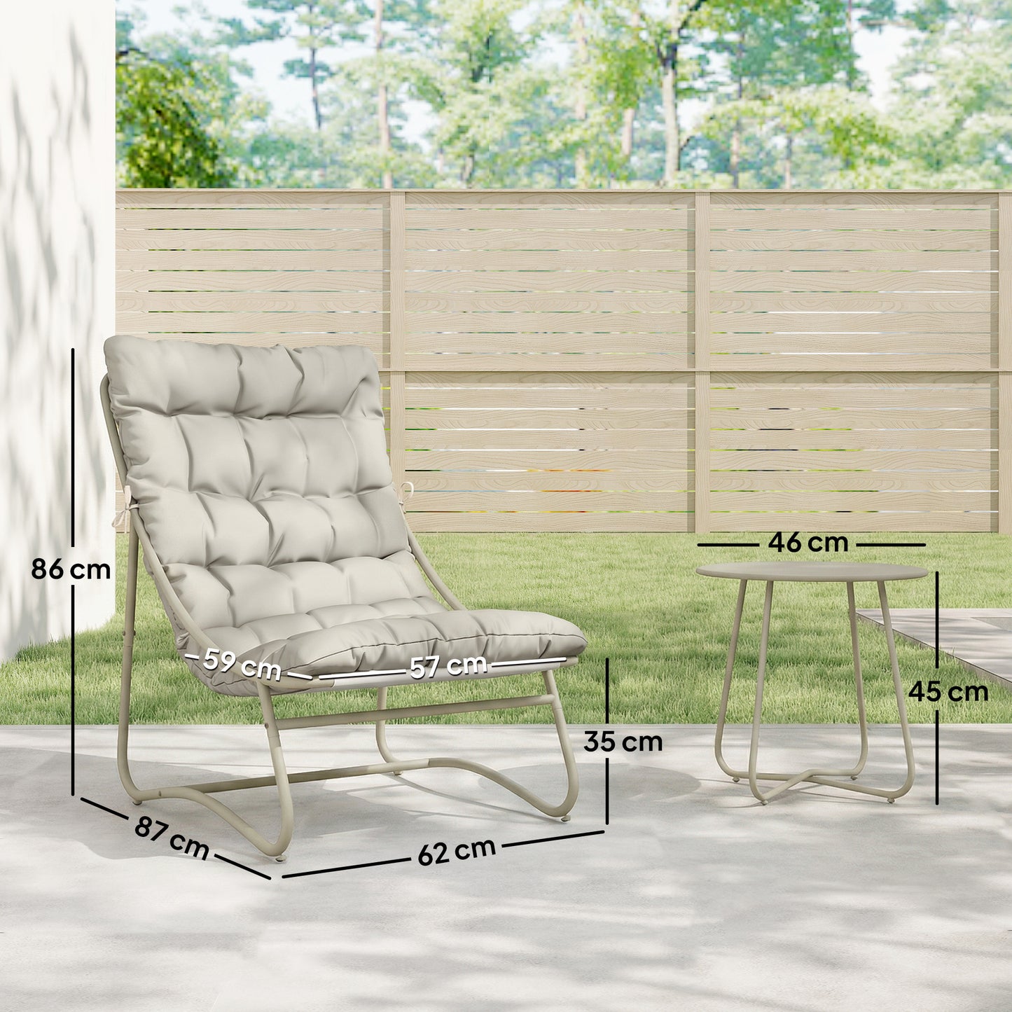 3 Piece Garden Bistro Set, Round Outdoor Bistro Table and Chairs Set for 2 with Texteline Seat and Cushions, Light Grey