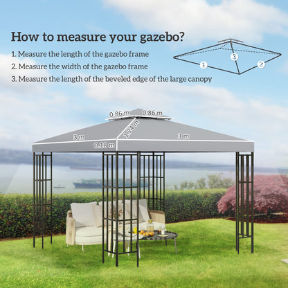 3(m) Gazebo Top Cover Double Tier Canopy Replacement Pavilion Roof Light Grey