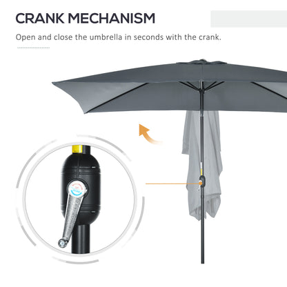 3x2m Garden Parasol Umbrella with Aluminium Pole, Tilt and Crank, Rectangular Outdoor Table Parasol Sun Shade for Patio
