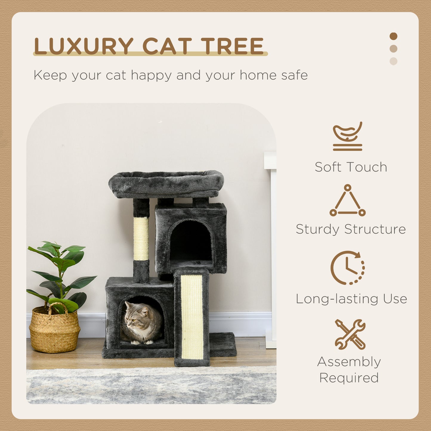 Cat Tree for Indoor Cats 81cm Cat Scratching Post Scratch Board Kitten Tower Climbing Frame, Black