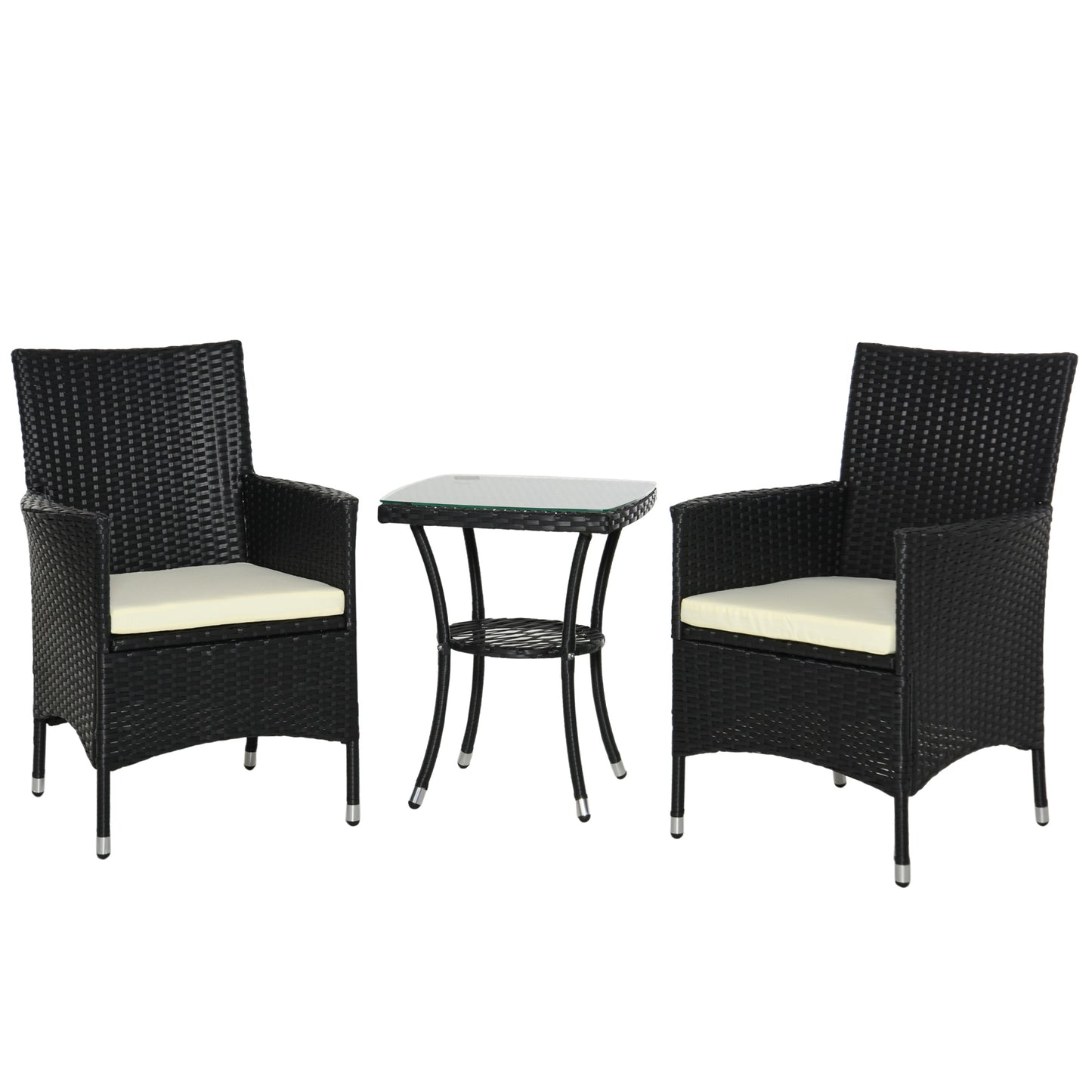3-Piece Rattan Bistro Set with Cushions – Black