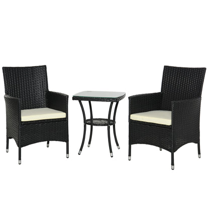3-Piece Rattan Bistro Set with Cushions – Black