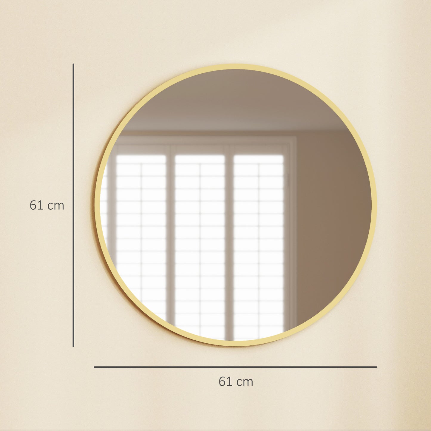 61cm Decorative Wall Mirror for Bedroom Living Room, Modern Round Bathroom Mirror for Home Decor, Gold Tone