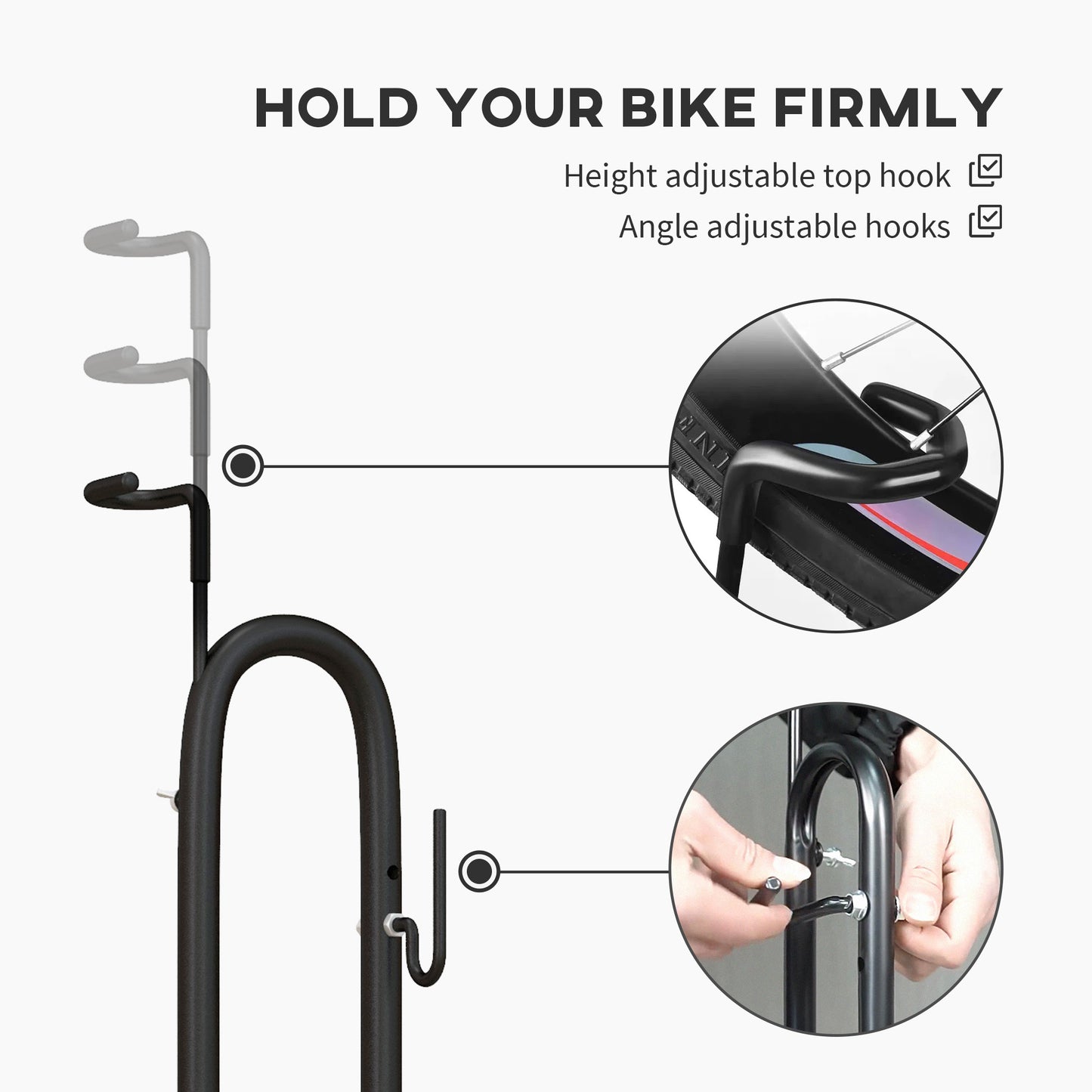 Vertical and Horizontal Bike Rack Bicycle, Storage Stand with Adjustable Hooks, for 24"-29" Wheels, 700c Bike