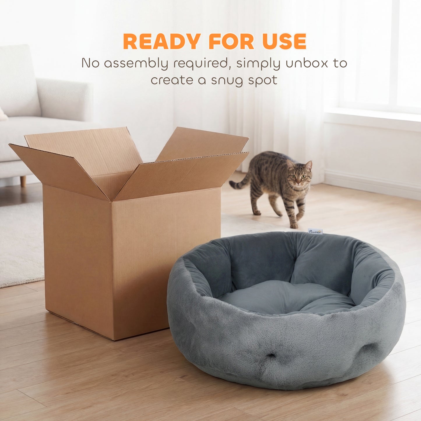 Cat Bed, Reversible Dog Pet Bed for Indoor Cats and Small Dogs, Round Bed with Supportive Bolster, Dark Grey