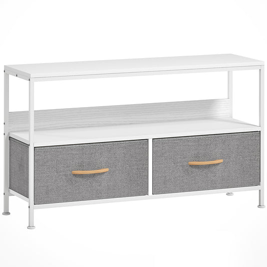TV Stand Cabinet with 2 Foldable Drawers - White
