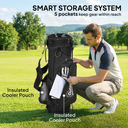 Golf Stand Bag 6 Way Full-Length Dividers, Waterproof Golf Bag with 5 Pockets, Grey