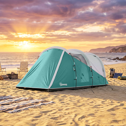 Three-Man, 3000mm Water-Resistant Two-Room Tunnel Tent - Green