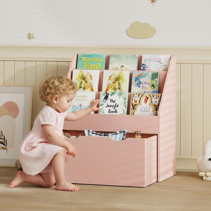 Bookcase for Kids with Shelves, Drawer, Bookcase for Bedroom, Playroom, Pink