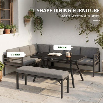 4 Piece L-shaped Garden Furniture Set 8-Seater Aluminium Outdoor Dining Set Conversation Sofa Set w/ Bench