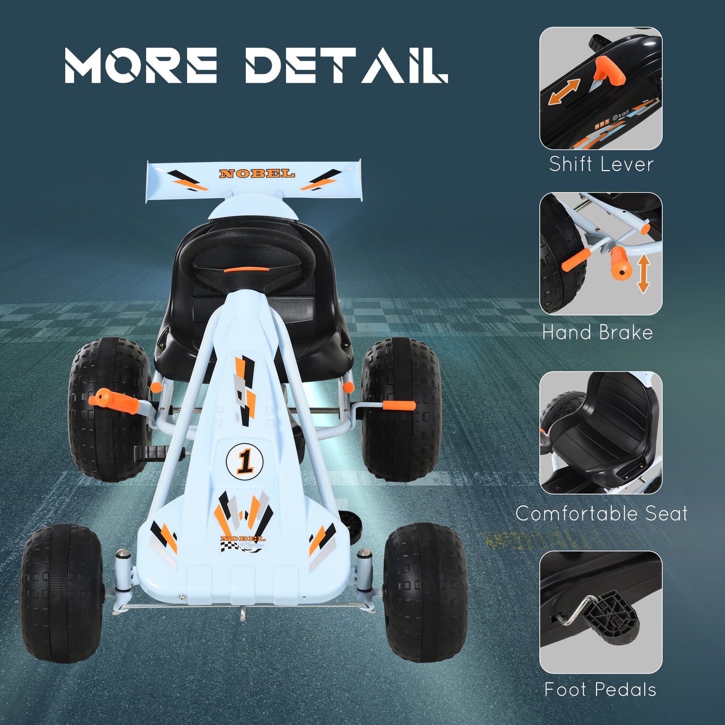 Pedal Go Kart, Kids Ride On Race Car with Brake, Gears Shift, Steering Wheel, Adjustable Seat
