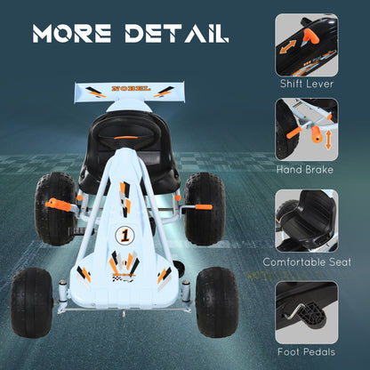 Pedal Go Kart, Kids Ride On Race Car with Brake, Gears Shift, Steering Wheel, Adjustable Seat