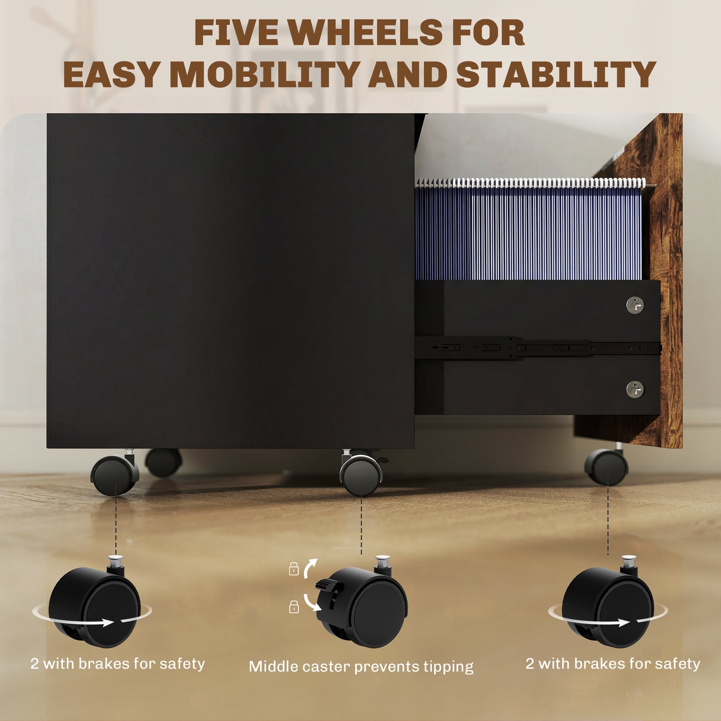 Two-Drawer Lockable Filing Cabinet - Black and Rustic Brown