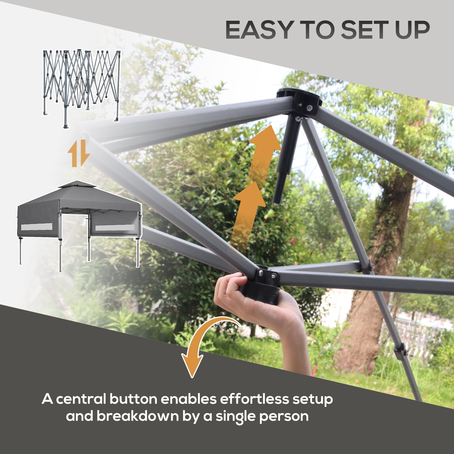 3 x 3m Height Adjustable Pop-Up Gazebo, with Accessories - Grey