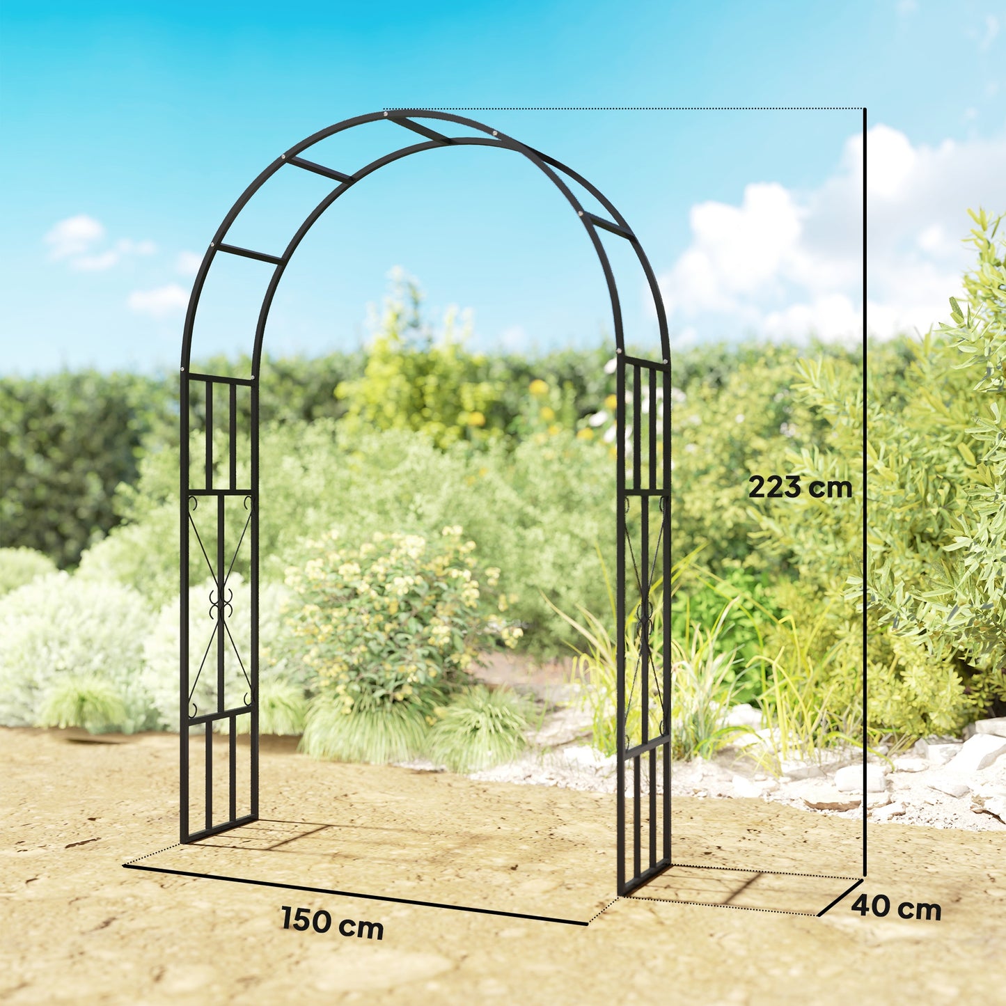 Steel Garden Arch, 2.2m High x 1.5m Wide Metal Garden Trellis for Climbing Plants Roses Wisteria Vines