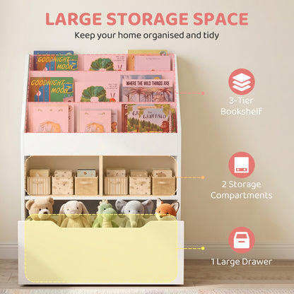 Kids Bookshelf, Toy Organiser, with Storage Drawer, Wheels - White