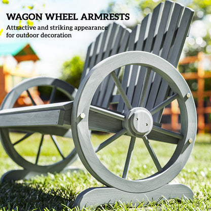 Fir Wood Love Seats with Wheel-Shaped Armrests, Large Load-Bearing Chair, Grey